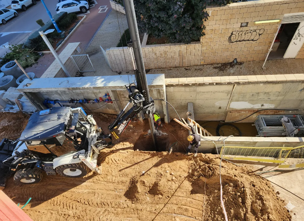 קידוח כלונסאות באתר עירוני